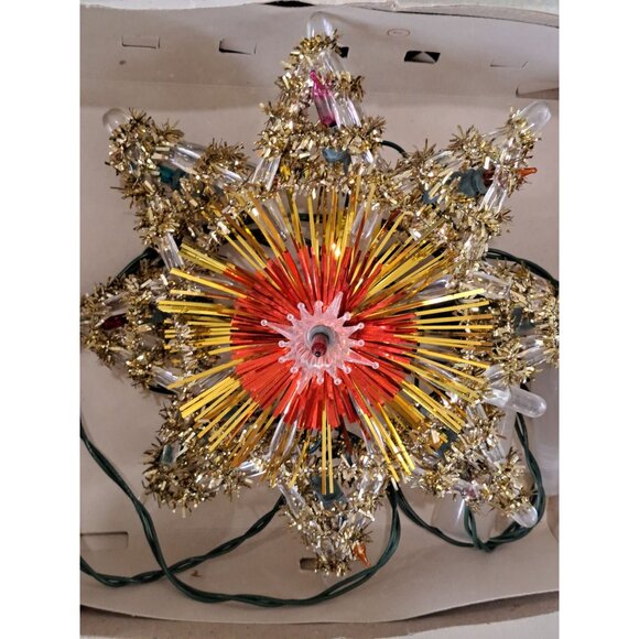 Vintage UL Lighted Tree Top Gold Star Design Christmas Use Bulbs Original Box - Picture 2 of 9